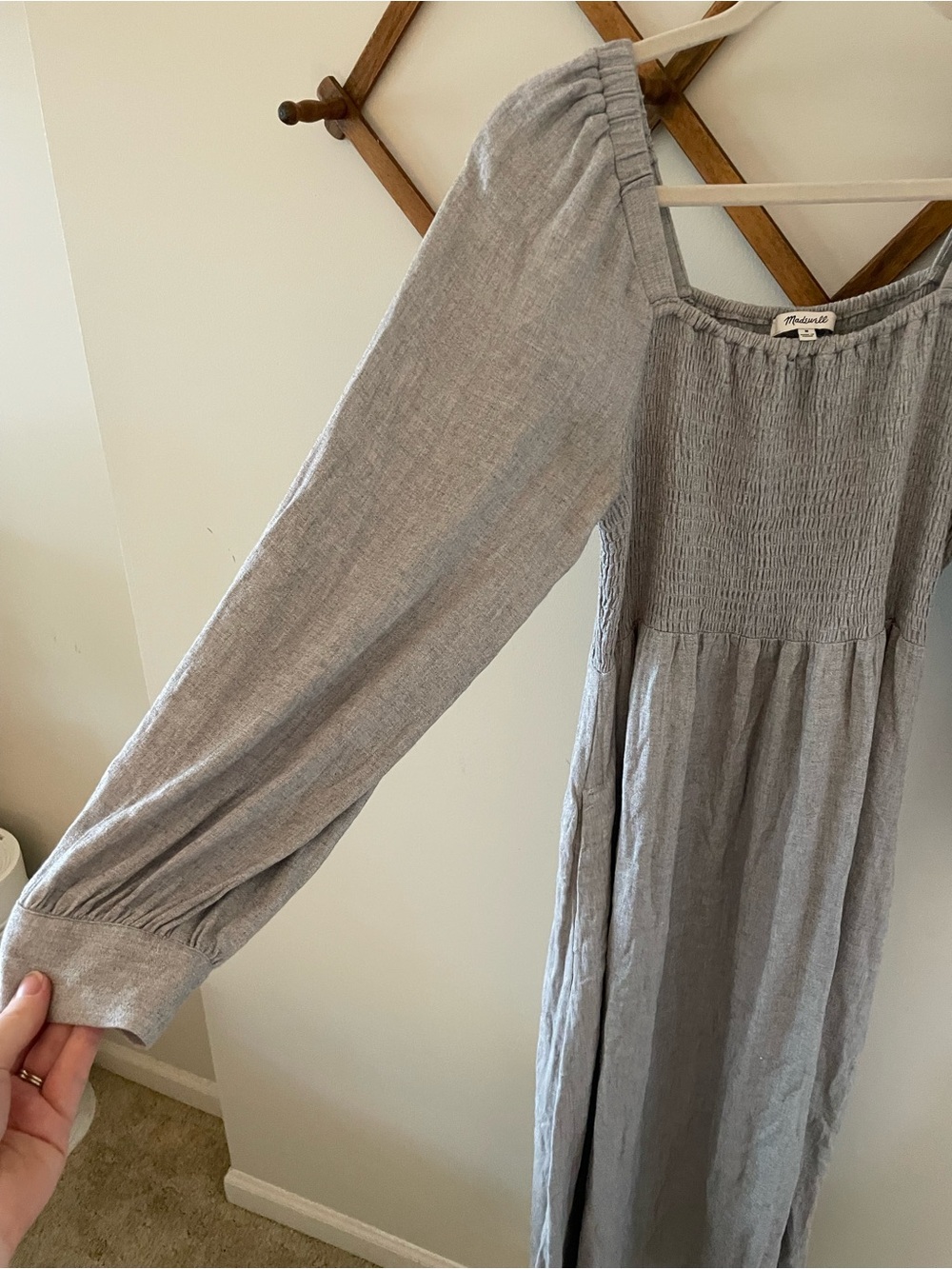 MadewellSmocked Square-Neck Midi Dress in Light Gray - Picture 3 of 3